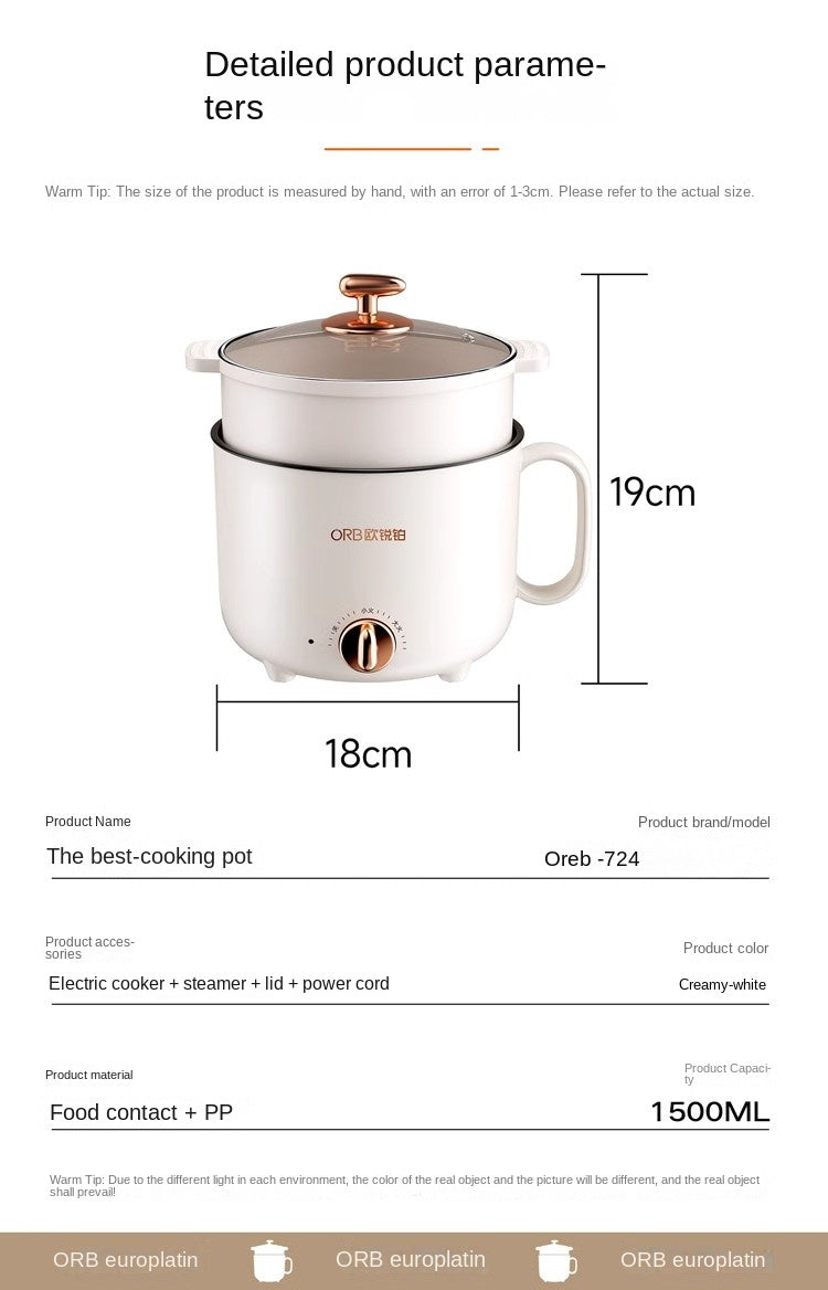 Multi-Function Cooker – Steam Above, Boil Below. 1.5L Black Ceramic Non-Stick Pot, Model with Dual Heat Settings